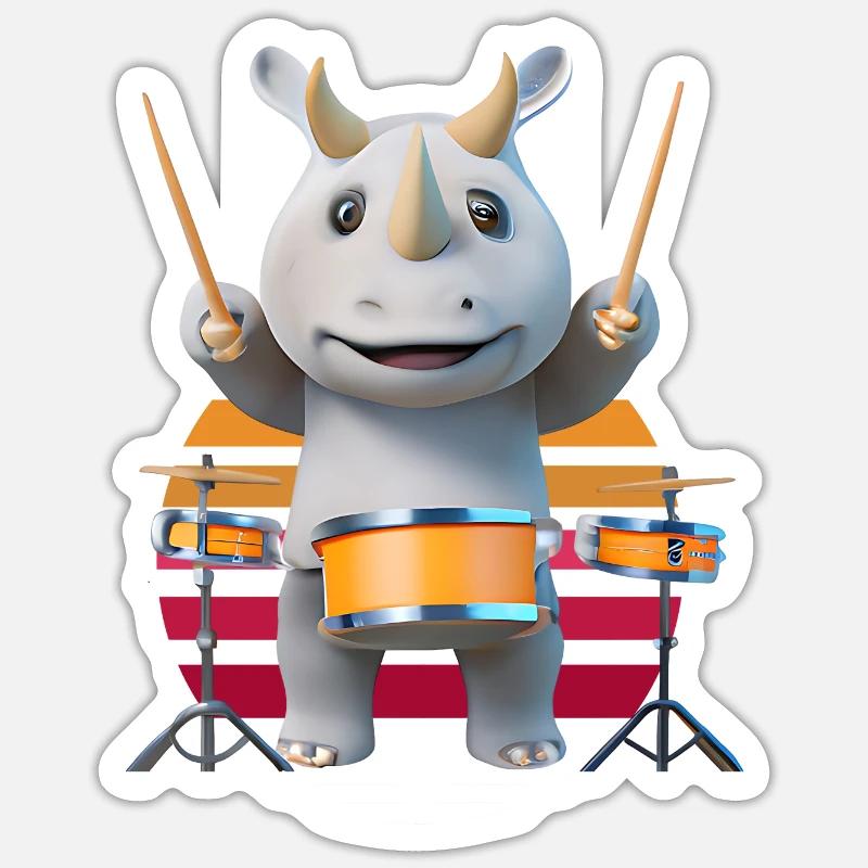 Drum-playing rhinoceros - Sticker size S (10 x 10 cm) - white matte
