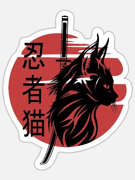 Ninja Katze Anime - Manga Japanisch - Geschenk - Sticker Größe S (10 x 10 cm) - Mattweiß