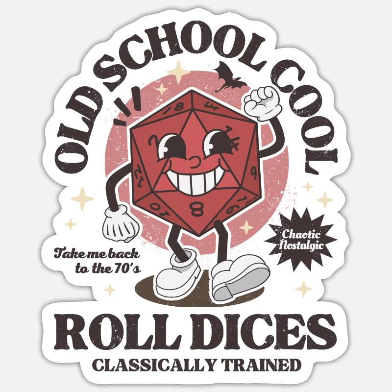 Dungeons - Old school roll dragons dices retro D20 - Sticker size S (10 x 10 cm) - white matte