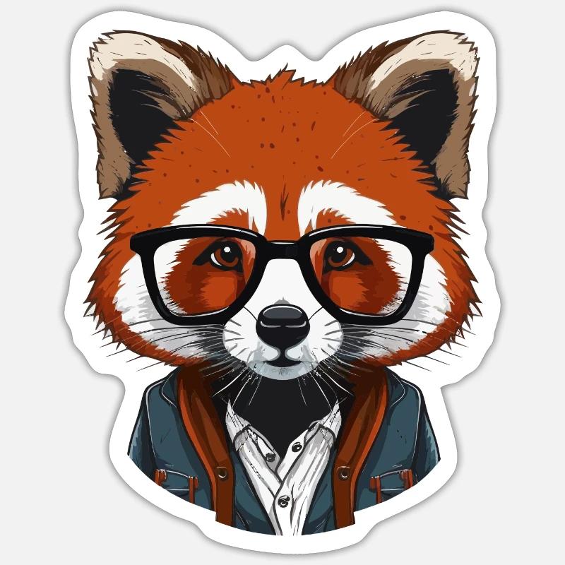 Red Panda en hipster - Sticker taille S (10 x 10 cm) - blanc mat
