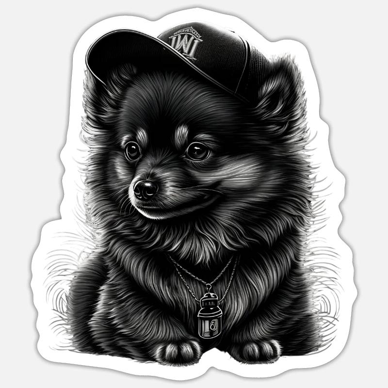 Spitz nain à casquette - Sticker taille S (10 x 10 cm) - blanc mat