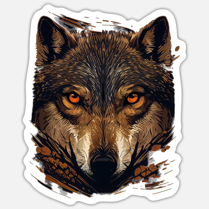 Wolfsblick im Herbstwald - Sticker Größe S (10 x 10 cm) - Mattweiß