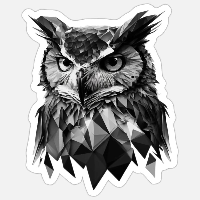 Polygon-Eule in Schwarz-Weiß – Vogelkunst Sticker Größe S (10 x 10 cm)