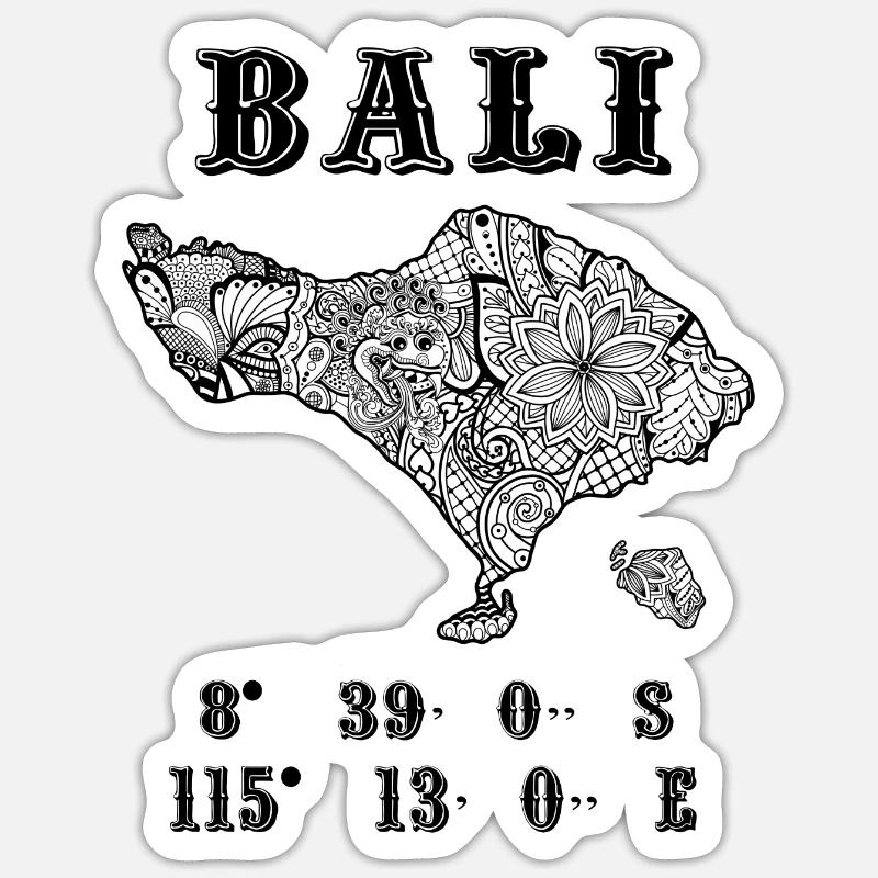Destination de vacances de l’île de Bali dessinée à la main Sticker taille S (10 x 10 cm)