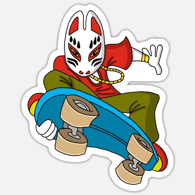 Fox kitsune skateboarding - Sticker size S (10 x 10 cm) - white matte