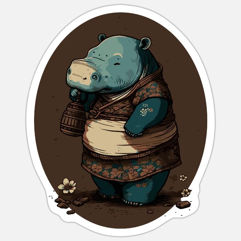 Hippo 8 - Sticker size S (10 x 10 cm) - white matte