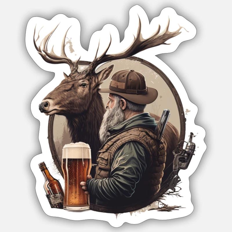 Hunter drinks beer Sticker size S (10 x 10 cm)