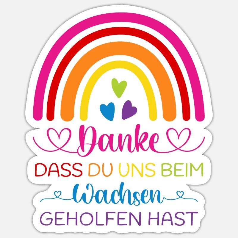 Boho Regenbogen bunt Danke sagen Kindergarten Kita - Sticker Größe S (10 x 10 cm) - Mattweiß