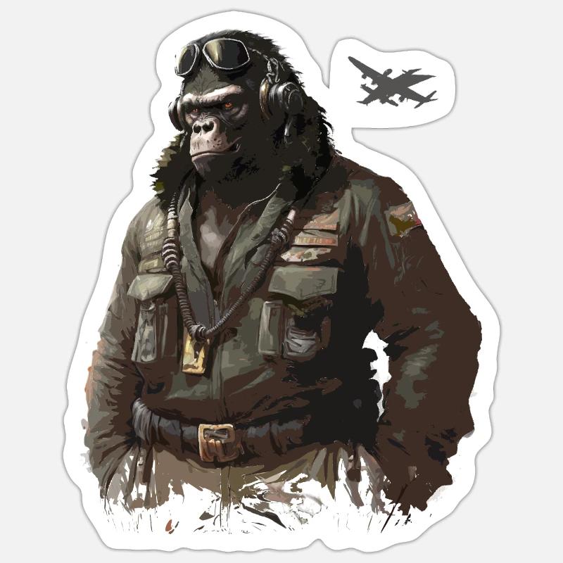 Gorilla - Pilot - Sticker Größe S (10 x 10 cm) - Mattweiß