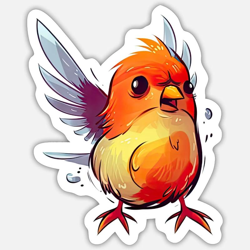 Oiseau rouge arrogant avec un léger surpoids - Sticker taille S (10 x 10 cm) - blanc mat