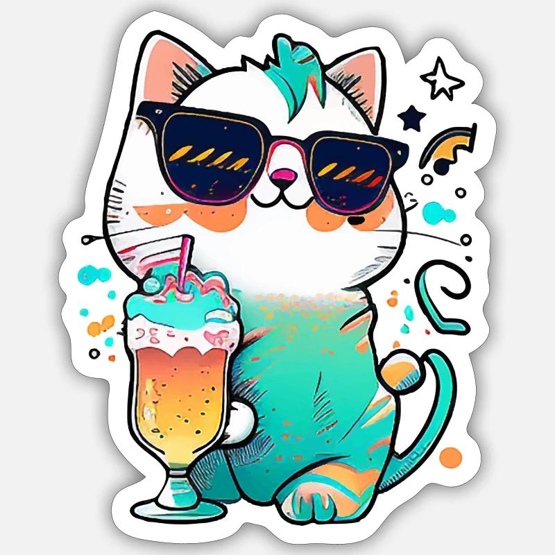 Le chat le plus cool de la plage Sticker taille S (10 x 10 cm)
