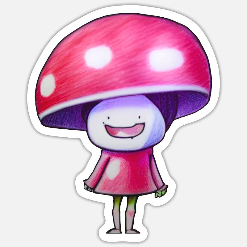 Fille champignon - Sticker taille S (10 x 10 cm) - blanc mat