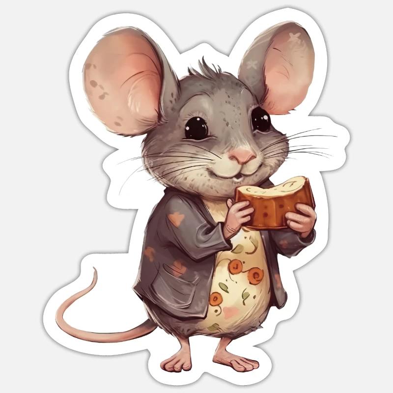 Happy mouse with chocolate biscuit Sticker size S (10 x 10 cm)
