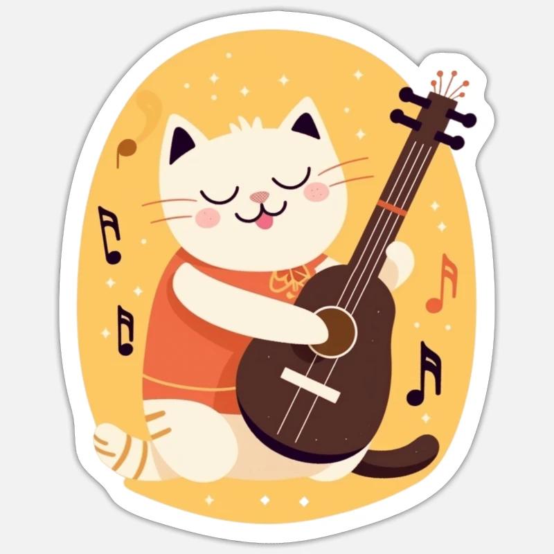 Cute cat with guitar - Sticker size S (10 x 10 cm) - white matte