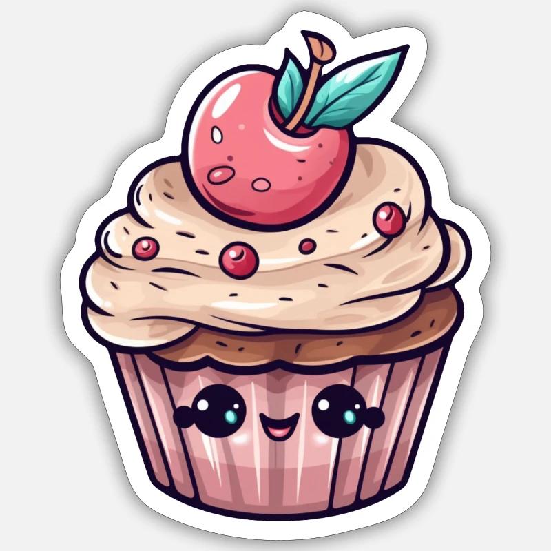 Cupcake mignon - Sticker taille S (10 x 10 cm) - blanc mat