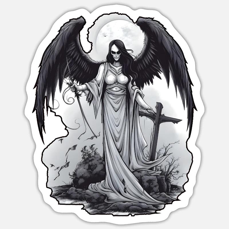Ange noir - Sticker taille S (10 x 10 cm) - blanc mat