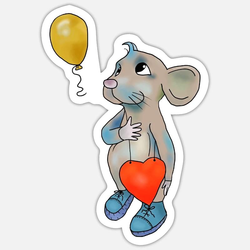 Maus und Luftbollon - Sticker Größe S (10 x 10 cm) - Mattweiß