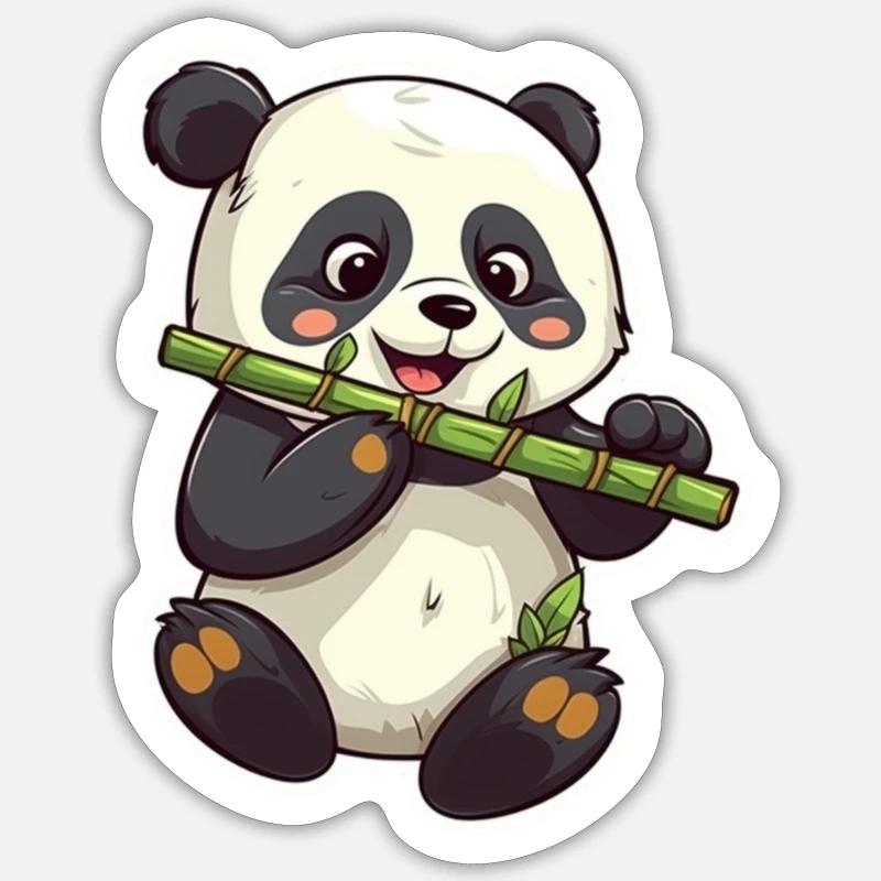 Panda mignon mangeant du bambou Sticker taille S (10 x 10 cm)