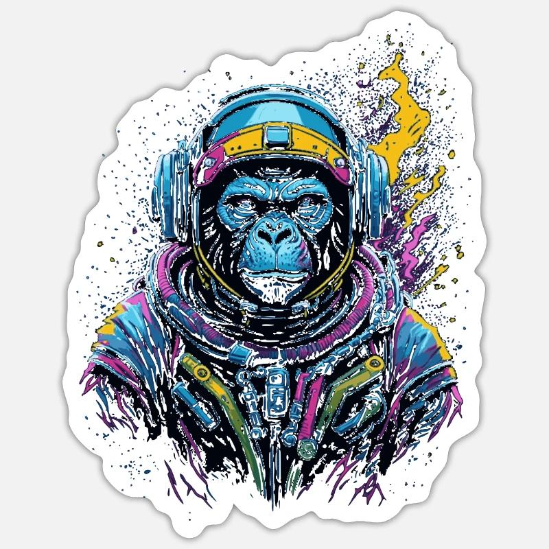 monkey cosmonaut - Sticker Größe S (10 x 10 cm) - Mattweiß