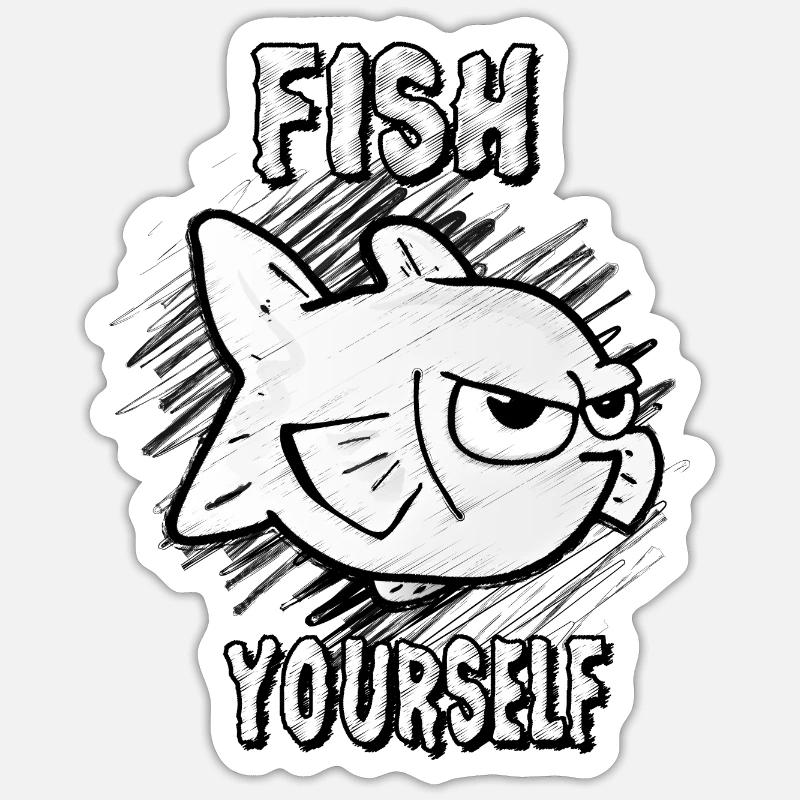 Fish Yourself (Scribble) - Sticker Größe S (10 x 10 cm) - Mattweiß