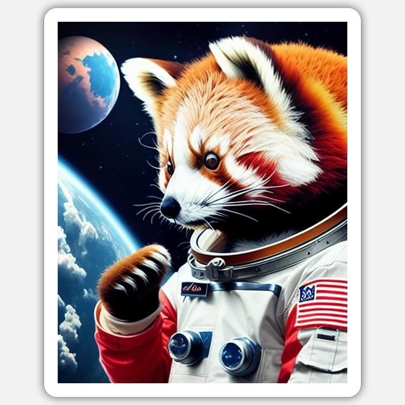 Red Panda in space - Sticker size S (10 x 10 cm) - white matte