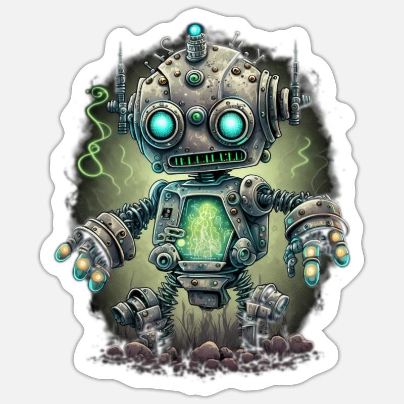 Robot Steampunk Néon - Sticker taille S (10 x 10 cm) - blanc mat
