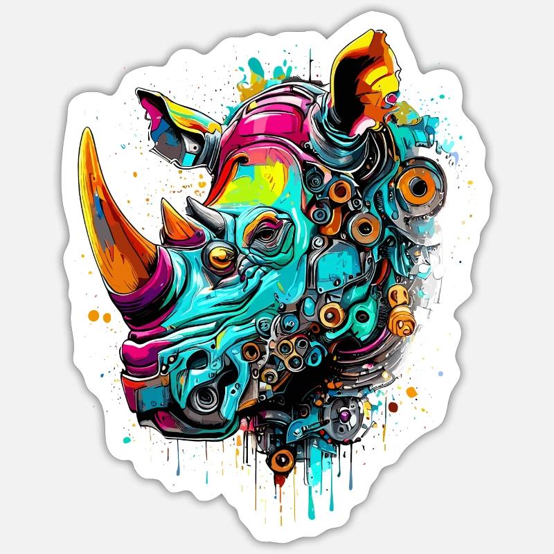 Rhinocéros mécanique créatif - Sticker taille S (10 x 10 cm) - blanc mat