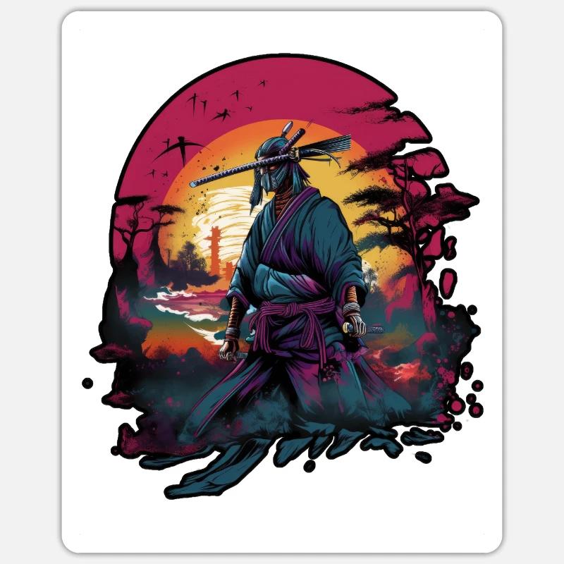 Chinese Warrior emerging from sunset, vector Sticker taille S (10 x 10 cm)