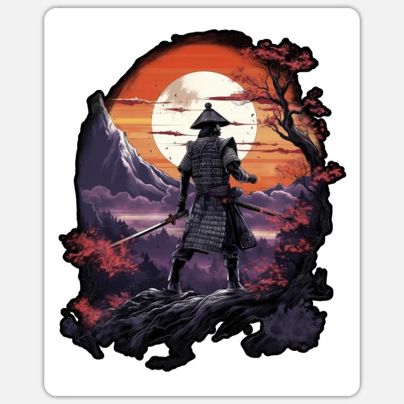 Chinese Warrior emerging from sunset, vector Sticker taille S (10 x 10 cm)