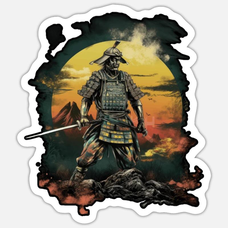 Chinese Warrior emerging from sunset, vector Sticker taille S (10 x 10 cm)