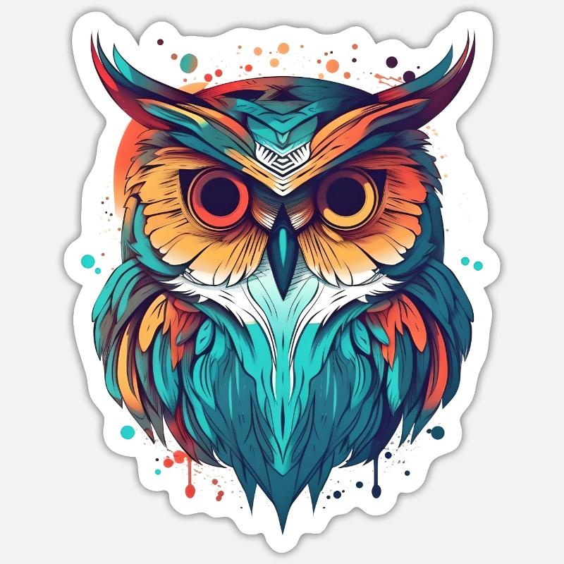 Farbenfrohe Eule boho indie Sticker Größe S (10 x 10 cm)