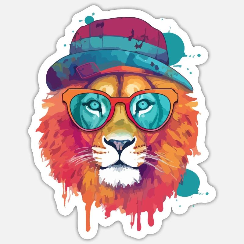 Zio, der coole Löwe - Sticker Größe S (10 x 10 cm) - Mattweiß