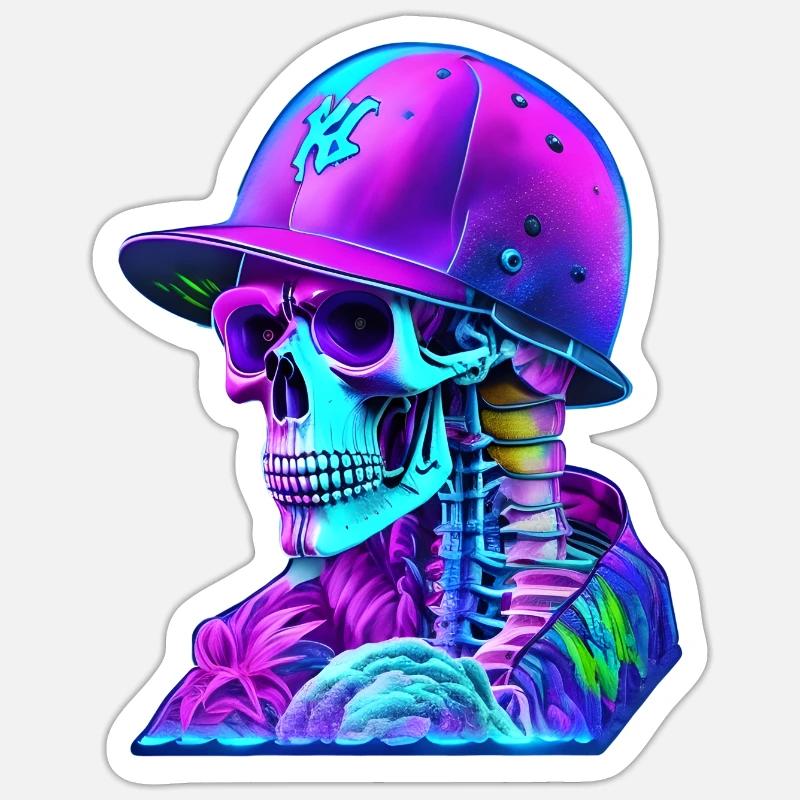 Skelett mit Kappe - Sticker Größe S (10 x 10 cm) - Mattweiß