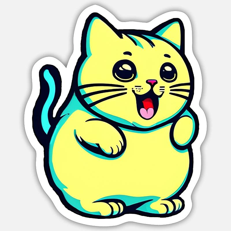 Chat jaune mignon - Sticker taille S (10 x 10 cm) - blanc mat