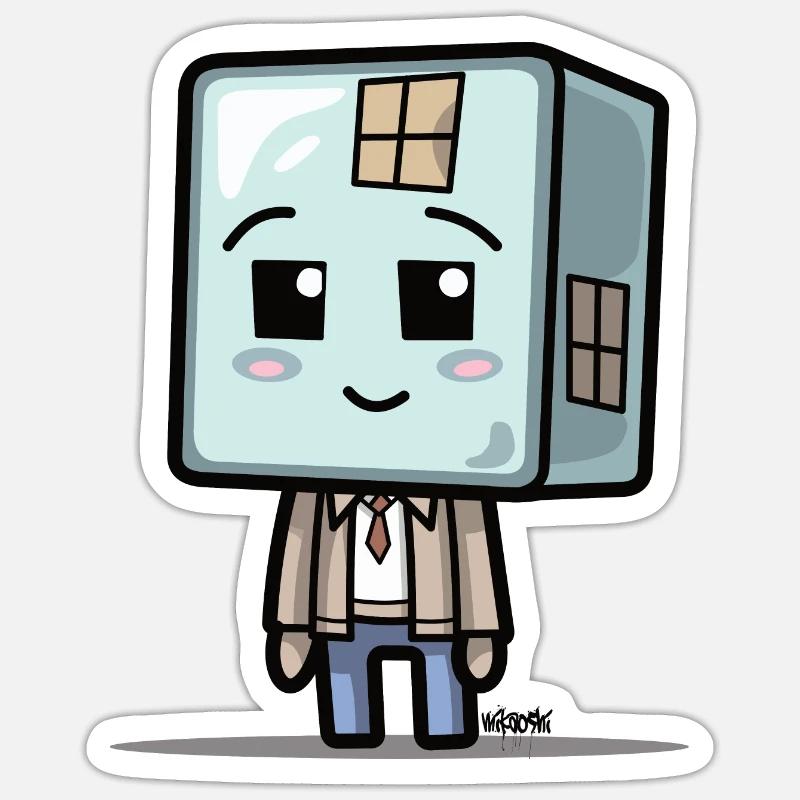 Cubeman - Sticker Größe S (10 x 10 cm) - Mattweiß