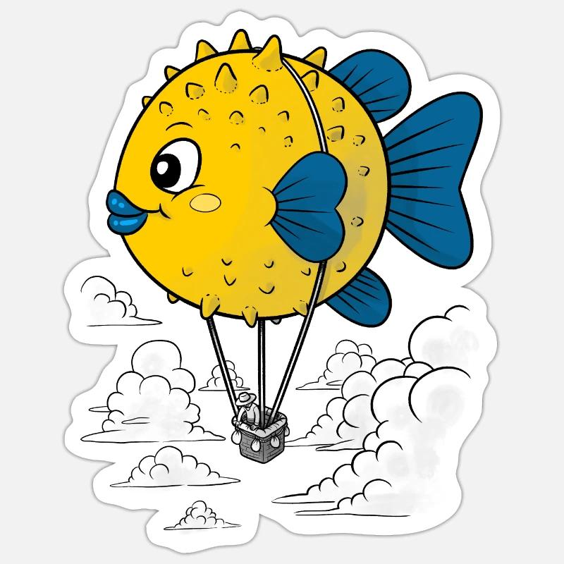 Poisson-globe volant Sticker taille S (10 x 10 cm)