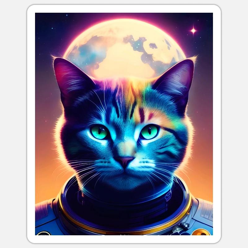 Moon, space cat - Sticker size S (10 x 10 cm) - white matte