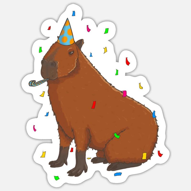 Anniversaire de Capybara - Sticker taille S (10 x 10 cm) - blanc mat