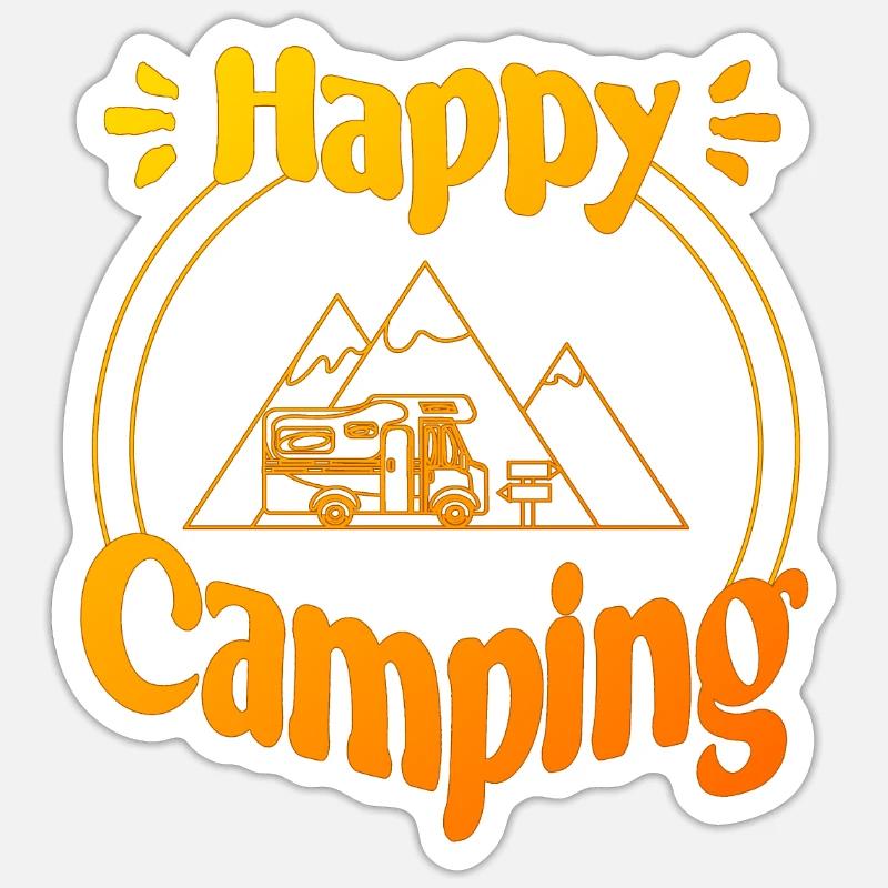 Happy Camping - conception graphique joyeuse et cool Sticker taille S (10 x 10 cm)