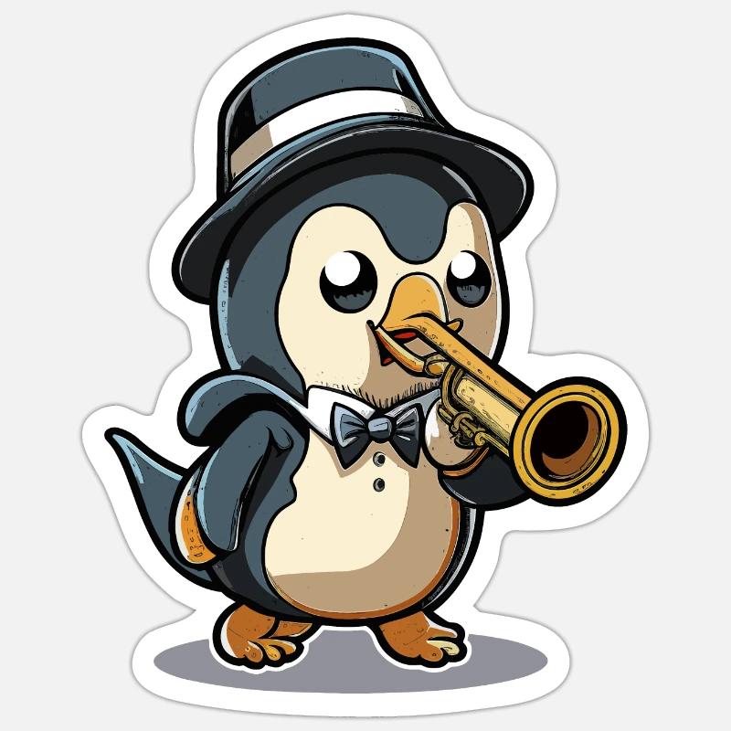 Pingouin trompette - Sticker taille S (10 x 10 cm) - blanc mat
