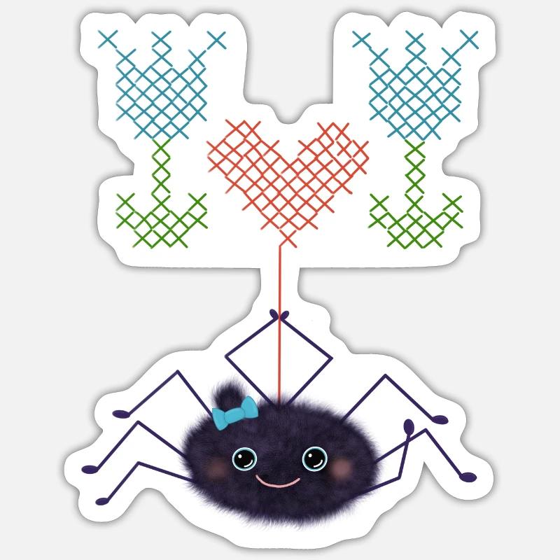 Fleurs brodeuses d’araignées mignonnes Sticker taille S (10 x 10 cm)