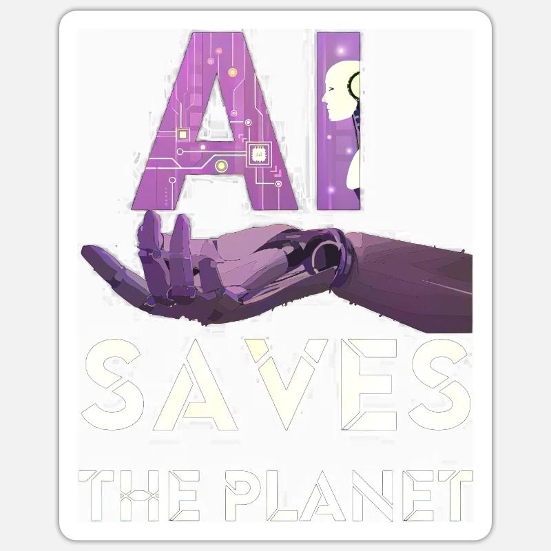 AI SAVE THE PLANET intelligence artificielle - Sticker taille S (10 x 10 cm) - blanc mat