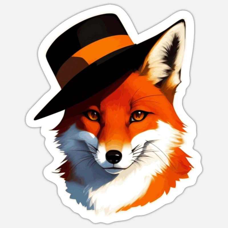 Fuchs mit Hut Sticker Größe S (10 x 10 cm)