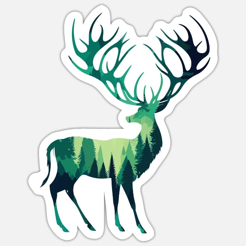 Cerf forestier - Sticker taille S (10 x 10 cm) - blanc mat