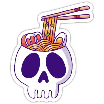 Schädel und Nudeln - Sticker Größe S (10 x 10 cm) - Mattweiß - Vorne