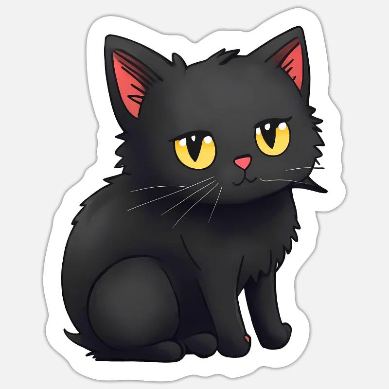 Autocollants de chats noirs mignons - Sticker taille S (10 x 10 cm) - blanc mat