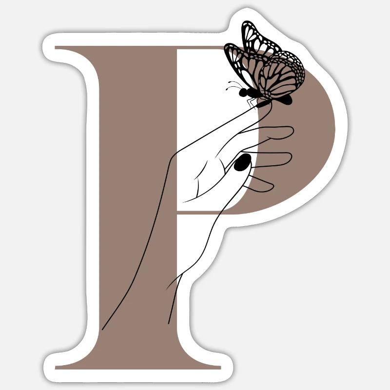 letter P Magic butterfly - Sticker size S (10 x 10 cm) - white matte