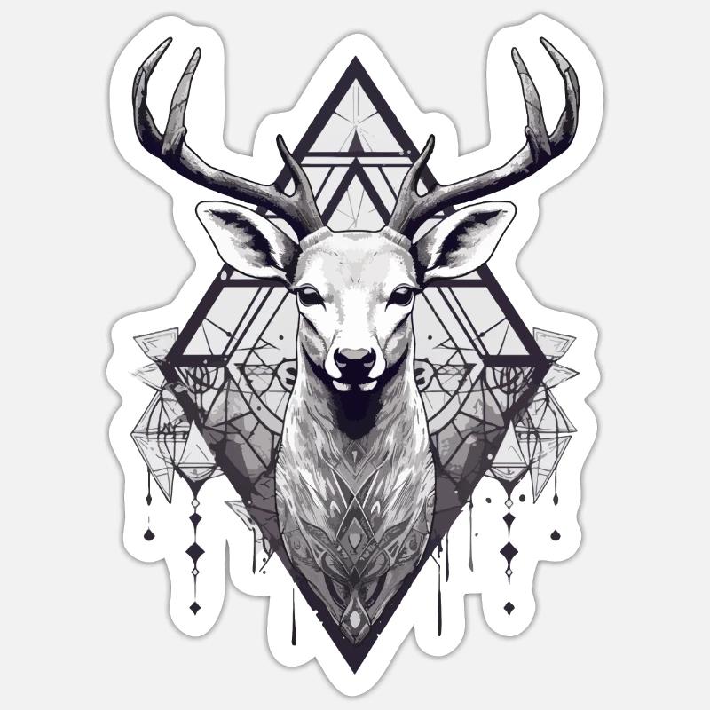 black and white deer boho style Sticker size S (10 x 10 cm)