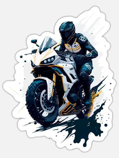 Sportmotorrad-Illustration - Sticker Größe S (10 x 10 cm) - Mattweiß