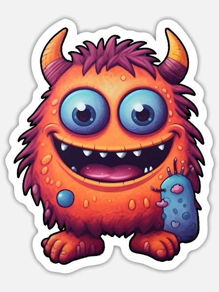 Kleines Monster "Trippel" im Comic-Stil - Sticker Größe S (10 x 10 cm) - Mattweiß